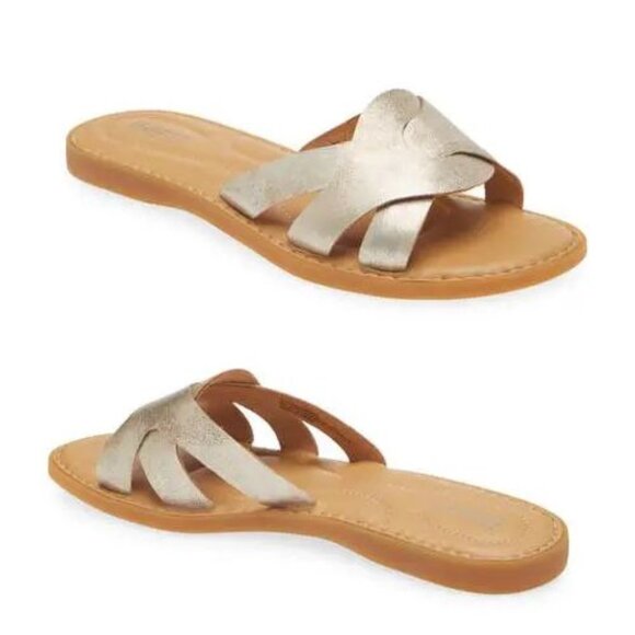 Born Isabella Slide Flat SANDALS Size 9 Light Gold Metallic Leather NEW $110 - Picture 1 of 10